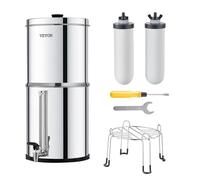 VEVOR Gravity-fed Water Filter System, 2.25G 304 Stainless-Steel Countertop Water Filtration System, Reduces Lead and up to 99% of Chlorine, with 2 Ceramic Carbon Filters, Water Level Spigot, Stand