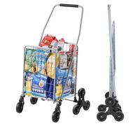 VEVOR 45L Climbing Shopping 360° Rolling Swivel, Stair Climber Utility Cart with Tri-Wheels, Foldable Collapsible & Lightweight for Laundry Travel, Silver, Carbon steel + EVA, 20.08" x 20.87" x 37.4"