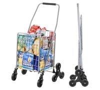 VEVOR 45L Climbing Shopping 360° Rolling Swivel, Stair Climber Utility Cart with Tri-Wheels, Foldable Collapsible & Lightweight for Laundry Travel, Silver, Carbon steel + EVA, 20.08" x 20.87" x 37.4"