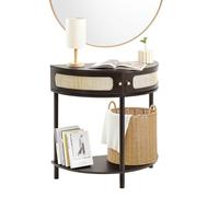 VEVOR Half-moon Rattan Console Table 2 Storage Drawers Rattan Sliding Door Black