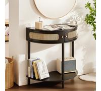 VEVOR Half-moon Rattan Console Table with 2 Drawers, Rattan Entryway Table with Natural Rattan Sliding Door, Console Table with Storage for Living Roo