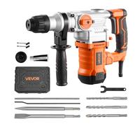 VEVOR Hammer Drill, SDS-Plus 1-1/8" Corded Heavy Duty Power Drill - Includes 3 Drill Bits, Flat Chisel, Pointed Chisel, Grease, Brush, and Carrying Case