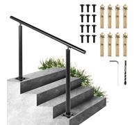 VEVOR Handrail for Outdoor Steps 3-4 Steps Black Round Outdoor Handrail Adjustable Aluminum Staircase Handrail Thickened Stair Railings for Porch R