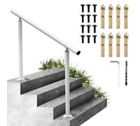 VEVOR Handrail for Outdoor Steps 3-4 Steps White Round Outdoor Handrail Adjustable Aluminum Staircase Handrail Thickened Stair Railings for Porch R