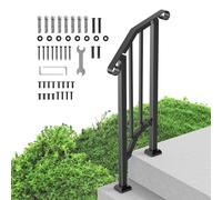 VEVOR Handrails for Outdoor Steps, 1-2 Step Stair Hand Rail Kit, Transitional Carbon Steel Railings with Installation Kit, Stair Rails for Seniors, Concrete Steps & Porch & Deck, Black Retro Arch