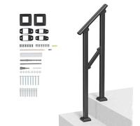 VEVOR Handrails for Outdoor Steps, 1-2 Step Stair Hand Rail Kit, Transitional Carbon Steel Railings with Installation Kit, Stair Rails for Seniors, Concrete Steps & Porch & Deck, Black Square Tube