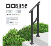 VEVOR Handrails for Outdoor Steps, 1-2 Step Stair Hand Rail Kit, Transitional Carbon Steel Railings with Installation Kit, Stair Rails for Seniors, Concrete Steps & Porch & Deck, Black Square Tube