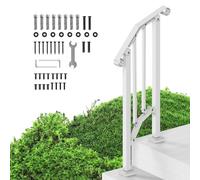 VEVOR Handrails for Outdoor Steps, 1-2 Step Stair Hand Rail Kit, Transitional Carbon Steel Railings with Installation Kit, Stair Rails for Seniors, Concrete Steps & Porch & Deck, White Retro Arch