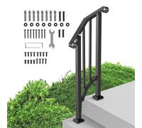 VEVOR Handrails for Outdoor Steps, 1-2 Step Stair Hand Rail Kit, Transitional Carbon Steel Railings with Installation Kit, Stair Rails for Seniors, Co