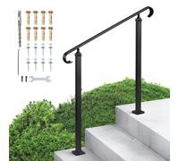 VEVOR Handrails for Outdoor Steps, 2-3 Step Adjustable Height, Carbon Steel Transitional Handrail with Installation Kit, Exterior Hand Railing for Steps, Concrete or Wooden Stairs, Porch, Matte Black