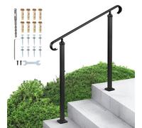 VEVOR Handrails for Outdoor Steps, 2-3 Step Adjustable Height, Carbon Steel Transitional Handrail with Installation Kit, Exterior Hand Railing for Ste