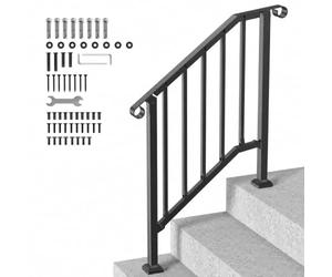 VEVOR Handrails for Outdoor Steps, 2-3 Step Stair Hand Rail Kit, Transitional Carbon Steel Railings with Installation Kit, Stair Rails for Seniors, Concrete Steps & Porch & Deck, Black Retro Arch