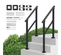 VEVOR FG-23-2 Handrails for Outdoor, 2 PCS 2-3 Step Hand, Transitional Carbon Steel Installation Kit, Stair Rails for Seniors, Concrete & Porch & Deck, Black Square Tube