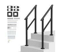 VEVOR Handrails for Outdoor Steps, 2 PCS 2-3 Step Stair Hand Rail Kit, Transitional Carbon Steel Railings with Installation Kit, Stair Rails for Seniors, Concrete & Porch & Deck, Black Square Tube