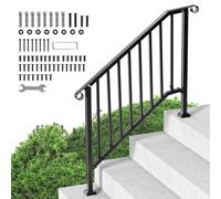 VEVOR Handrails for Outdoor Steps, 3-4 Step Stair Hand Rail Kit, Transitional Iron Railings with Installation Kit, Stair Rails for Seniors, Concrete Steps & Porch & Deck, Black Retro Arch