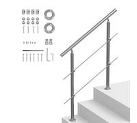 VEVOR Handrails for Outdoor Steps, 39.4 in Length 2 Crossbars Stair Hand Rail Kit, Transitional Stainless Steel Railings w/Installation Kit, Double-Column Staircase Handrails for Seniors,Porch & Deck