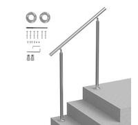 VEVOR Handrails for Outdoor Steps, 39.4in / 100cm Length Stair Hand Rail Kit, Transitional Stainless Steel Railings with Installation Kit, Double-Column Staircase Handrails for Seniors,Porch & Deck