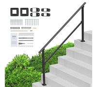 VEVOR Handrails for Outdoor Steps, 5 Steps Stair Hand Rail Kit, Transitional Carbon Steel Railings with Installation Kit, Stair Rails for Seniors, Concrete Steps & Porch & Deck, Black Square Tube
