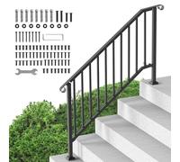 VEVOR Handrails for Outdoor Steps, 5-6 Step Stair Hand Rail Kit, Transitional Carbon Steel Railings with Installation Kit, Stair Rails for Seniors, Concrete Steps & Porch & Deck, Black Retro Arch