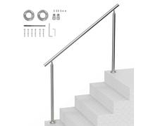 VEVOR Handrails for Outdoor Steps, 59 in/ 150cm Length Stair Hand Rail Kit, Transitional Stainless Steel Railings with Installation Kit, Double-Column Staircase Handrails for Seniors,Porch & Deck