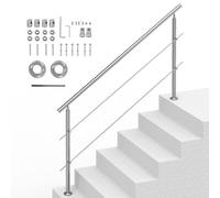 VEVOR Handrails for Outdoor Steps, 70.9in Length 2 Crossbars Stair Hand Rail Kit, Transitional Stainless Steel Railings w/Installation Kit, Double-Column Staircase Handrails for Seniors,Porch & Deck