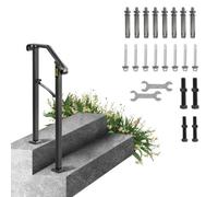 VEVOR Handrails for Outdoor Steps, Fit 1 or 2 Steps Outdoor Stair Railing, Arch#1 Wrought Iron Handrail, Flexible Porch Railing, Black Transitional Ha