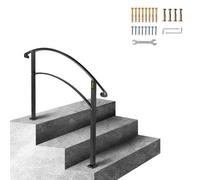 VEVOR Handrails for Outdoor Steps, Fit 1 or 3 Steps Outdoor Stair Railing, Black Wrought Iron Handrail, Flexible Front Porch Hand Rail, Transitional H