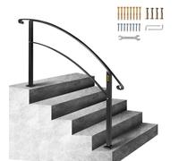 VEVOR Handrails for Outdoor Steps, Fit 1 or 5 Steps Outdoor Stair Railing, Black Wrought Iron Handrail, Flexible Front Porch Hand Rail, Transitional H