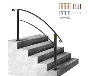 VEVOR Handrails for Outdoor Steps, Fit 1 or 5 Steps Outdoor Stair Railing, Black Wrought Iron Handrail, Flexible Front Porch Hand Rail, Transitional H