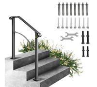 VEVOR Handrails for Outdoor Steps, Fit 2 or 3 Steps Outdoor Stair Railing, Arch#2 Wrought Iron Handrail, Flexible Porch Railing, Black Transitional Handrails for Concrete Steps or Wooden Stairs