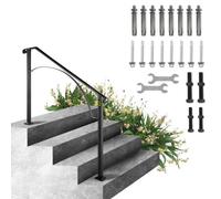 VEVOR Handrails for Outdoor Steps, Fit 3 or 4 Steps Outdoor Stair Railing, Arch#3 Wrought Iron Handrail, Flexible Porch Railing, Black Transitional Ha