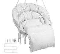 VEVOR Hanging Hammock Swing Chair, 330 Lbs Capacity, Macramé Hanging Chair with Cushion and Mounting Hardware, Cotton Rope Swing Chair for Bedroom, Balcony, Patio, Garden, Beige