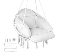 VEVOR Hanging Hammock Swing, Macramé Hanging Chair with Cushion and Mounting Hardware, Cotton Rope Swing for Bedroom, Balcony, Patio, Garden, 264 lbs Capacity, White