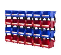 VEVOR Hanging Stackable Storage Bin Plastic Organizer Garage Box 24 PCS Blue/Red