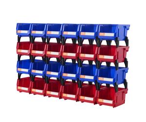 VEVOR Hanging Stackable Storage Bin Plastic Organizer Garage Box 24 PCS Blue/Red