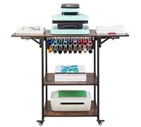 VEVOR 3 Tier Movable Press, Foldable Heat Stand with Wheels and Vinyl Holder, Rolling Metal Workbench for Sublimation Transfer Machine, Brown, 46×20×36 in