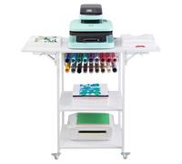 VEVOR 3 Tier Movable Press, Foldable Heat Stand with Wheels and Vinyl Holder, Rolling Metal Workbench for Sublimation Transfer Machine, White, Wood, 46×20×36 in