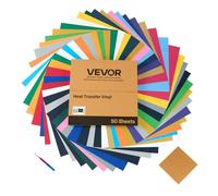 VEVOR Heat Transfer Vinyl, 50 Pack, 304.8 x 304.8mm, Assorted Colors HTV Iron on Vinyl Bundle, Easy to Cut and Weed, with Accessories, Compatible with Cutting Machines, for Various Materials, T-shirts