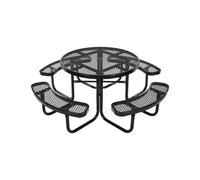 VEVOR Heavy-Duty Picnic Table, Outdoor Furniture Weather Resistant Patio Dining Set, Coated Steel Tables with Umbrella Hole, 46" Round Table and Bench