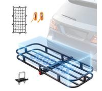 VEVOR Hitch Cargo Carrier, 53 x 19 x 5 in Trailer Hitch Mounted Steel Carrier Basket, 500lb Loading Luggage Carrier Rack with Stabilizer, Cargo Net, Straps, Fits 2" Hitch Receiver for SUV Truck Pickup
