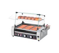 VEVOR Hot Dog Roller, 18 Hot Dog 7 Rollers, Stainless Steel Sausage Grill Cooker, 1050W Commercial Hot Dog Machine with Dual Temp Control, Cover, Side Storage Box, Removable Shelf & Oil Drip Tray