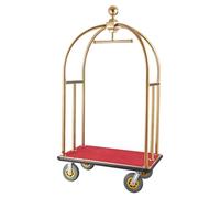 VEVOR Hotel Luggage Cart, 1500 LBS Load Capacity, Brushed Stainless Steel Bellman's Cart Curved Uprights, Valet Cart with Red Carpeted Deck and 8-inch Rubber Wheels, Ideal for Hotels, Condos, Resorts
