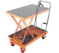 VEVOR Hydraulic Lift Table Cart, 500lbs Capacity 28.5" Lifting Height, Manual Single Scissor Lift Table with 4 Wheels and Non-slip Pad, Hydraulic Scissor Cart for Material Handling, Orange