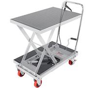 VEVOR Hydraulic Lift Table Cart, 500lbs Capacity 28.5" Lifting Height, Manual Single Scissor Lift Table with 4 Wheels and Non-slip Pad, Hydraulic Scissor Cart for Material Handling, Gray
