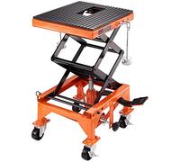 VEVOR Hydraulic Motorcycle Lift Table, 158 kg Capacity Motorcycle Scissor Jack Lift with Wide Deck, J-hooks, 4 Wheels, Hydraulic Foot-Operated Jack Stand for ATV Dirt Bikes