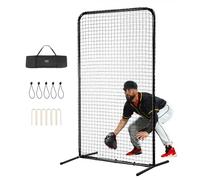 VEVOR I Screen Baseball for Batting Cage, 7x4 ft Baseball Softball Safety Screen, Body Protector Portable Batting Screen with Carry Bag & Ground Stakes, Heavy Duty Pitching Net for Pitchers Protection