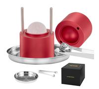 VEVOR Ice Ball Press, 2.4" Ice Ball Maker, Aircraft Al Alloy Ice Ball Press Kit for 60mm Ice Sphere, Ice Press with Tong and Drip Tray, for Whiskey, Cocktail, Bourbon, Scot on Party & Holiday, Red