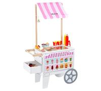 VEVOR Ice Cream Cart for Kids, 20+ PCS Accessories, Pretend Play Ice Cream Shop Kitchen Food Toys with Ice Cream Cone & Popsicle, Awning & Freezer, Storage Drawers & Flipping Menus, For Kids Aged 3-7