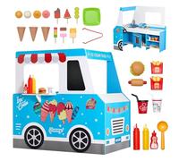 VEVOR Ice Cream Cart for Kids, 20+ PCS Ice Cream Truck Wooden Playset, Pretend Play Stand with Steering Wheel & Chalkboard, Payment Scanner & Freezer, Faucet & Sink, Suitable for Kids 3-7 Years Old