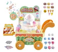 VEVOR Ice Cream Cart for Kids, 27 PCS Accessories, Pretend Play Store with Storage Trolley with Pretend Money, Sound & Light Effects, Montessori Educational Ice Cream Truck Toys for Toddlers 3+